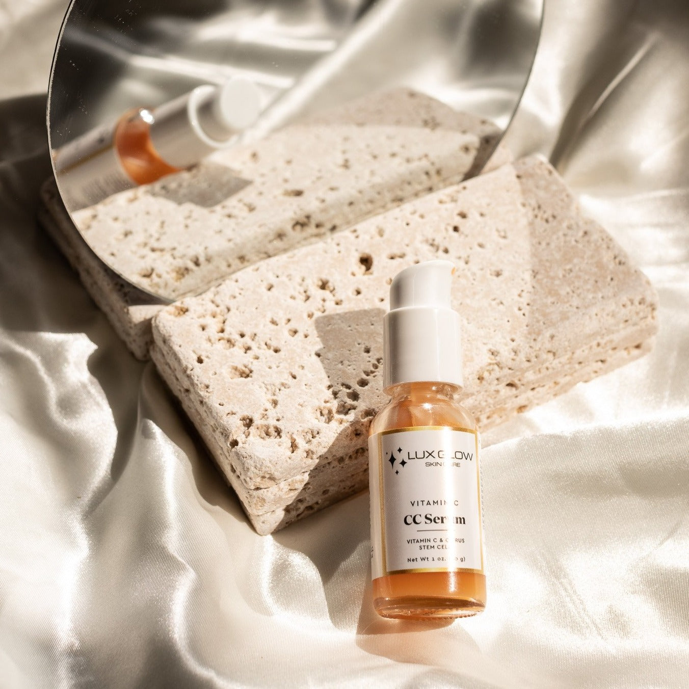 The citrus scented serum reduces the appearance of fine lines and wrinkles, hydrates the skin to visibly improve firmness, and reduce the appearance of discoloration while evening skin tone. The vitamins protect and preserve the appearance of beautiful, vibrant-looking skin, while enhancing the skins elasticity with the Citrus Stem Cells from oranges. This serum will help reduce the appearance of age spots, blemishes and redness. Made in USA.